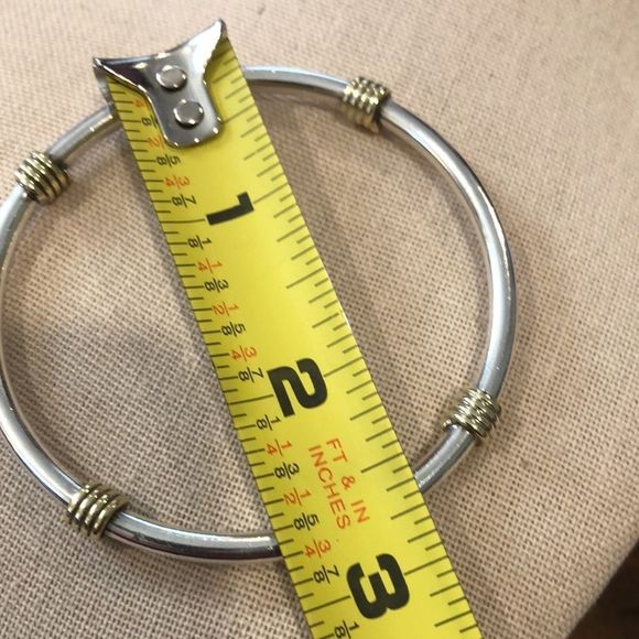 Sterling Silver Two Tone Bangle Bracelet With Gold Plated Stations - Picture 2 of 8